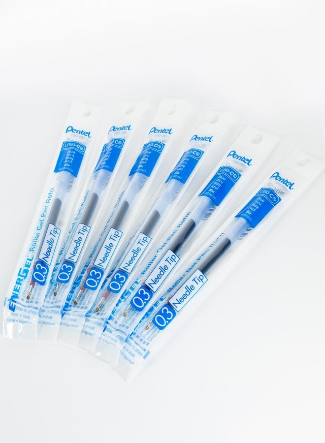 بنتل حبر إعادة تعبئة Pentel - لقلم جل EnerGel، طرف إبرة 0.3 مم، رفيع للغاية، حبر أزرق، عبوة من 6 عبوات إعادة تعبئة (LRN3-6C) - Image 2